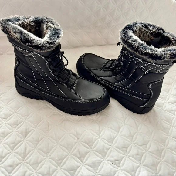 Sporto Black Winter Zip-Up/Toggle Boots with Gray Faux Fur Trim Size 8 - Picture 5 of 13